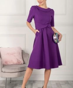 Jolie Moi Purple Maayan Fold Neck Dress -Jolie Moi Sales unnamed file 405 scaled