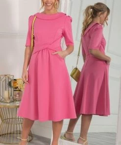 Jolie Moi Pink Maayan Fold Neck Dress -Jolie Moi Sales unnamed file 41