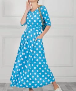 Jolie Moi Blue Deasia Polka Dot Print Maxi Dress