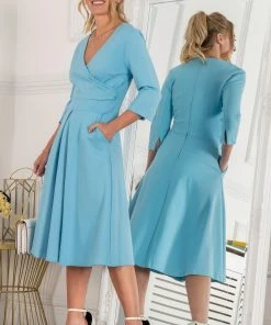 Jolie Moi Blue Paige 3/4 Sleeve Wrap Dress -Jolie Moi Sales unnamed file 44 scaled