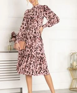 Jolie Moi Pink Kathryn Long Sleeve Midi Dress -Jolie Moi Sales unnamed file 440