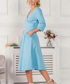Jolie Moi Blue Paige 3/4 Sleeve Wrap Dress -Jolie Moi Sales unnamed file 45 scaled