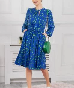 Jolie Moi Allyn Blue Bow Neck Long Sleeve Dress -Jolie Moi Sales unnamed file 454
