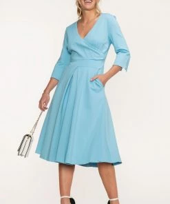 Jolie Moi Blue Paige 3/4 Sleeve Wrap Dress -Jolie Moi Sales unnamed file 46 scaled