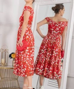 Jolie Moi Red Bardot Neck Mesh Midi Dress -Jolie Moi Sales unnamed file 463 scaled