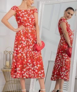 Jolie Moi Red Bardot Neck Mesh Midi Dress -Jolie Moi Sales unnamed file 464 scaled