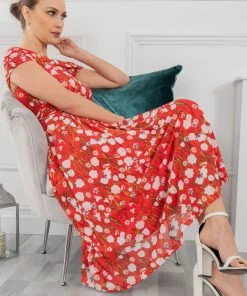 Jolie Moi Red Bardot Neck Mesh Midi Dress -Jolie Moi Sales unnamed file 465 scaled