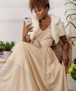 Jolie Moi Short Sleeve Lace Maxi Chiffon Dress