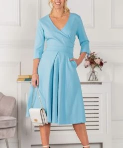 Jolie Moi Blue Paige 3/4 Sleeve Wrap Dress -Jolie Moi Sales unnamed file 47
