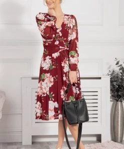 Jolie Moi Red Gabriel Twist Waist Midi Dress -Jolie Moi Sales unnamed file 476 scaled