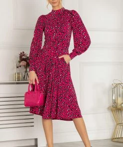 Jolie Moi Pink Vesper Long Sleeve Midi Dress