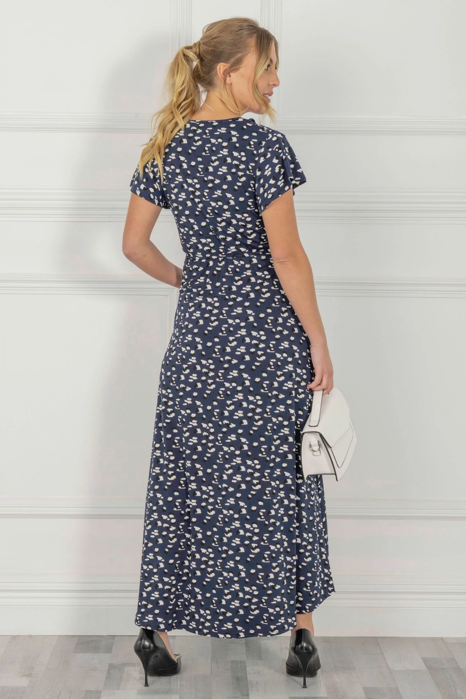 Jolie Moi Blue Wrap Dip Hem Maxi Dress 4 Jolie Moi Blue Wrap Dip Hem Maxi Dress - Image 2