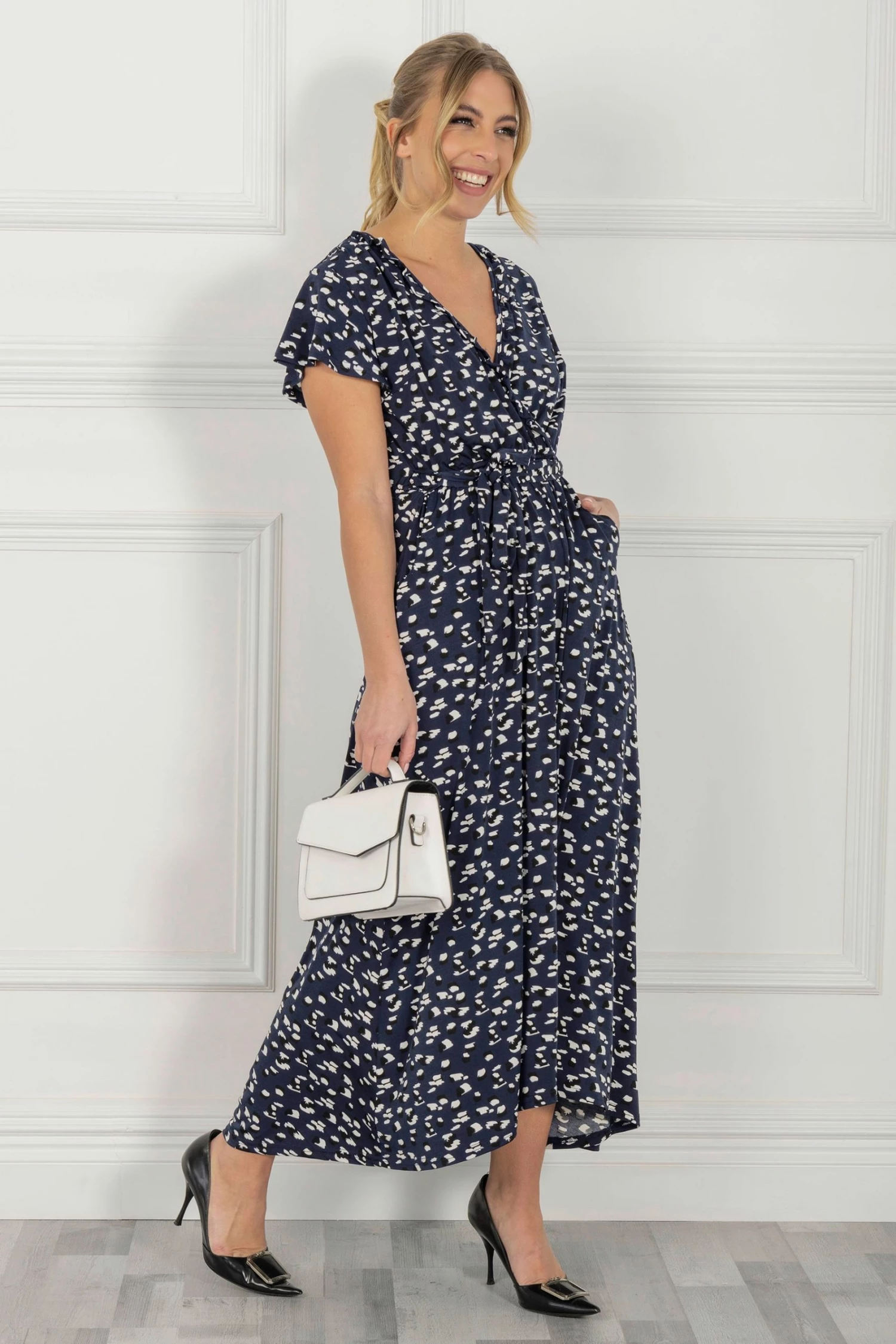 Jolie Moi Blue Wrap Dip Hem Maxi Dress 5 Jolie Moi Blue Wrap Dip Hem Maxi Dress - Image 3