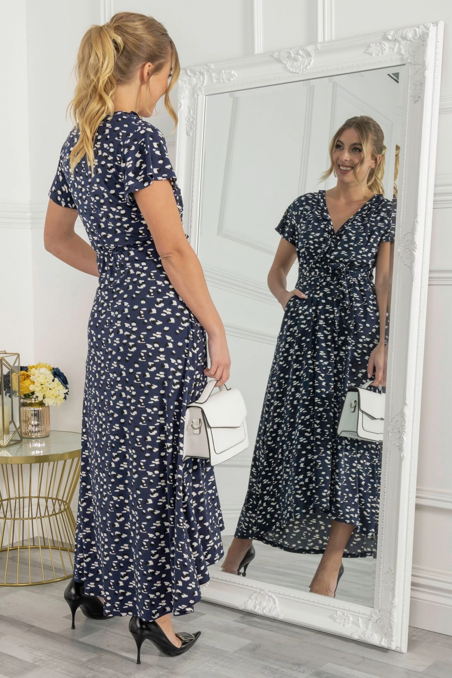 Jolie Moi Blue Wrap Dip Hem Maxi Dress 6 Jolie Moi Blue Wrap Dip Hem Maxi Dress - Image 4