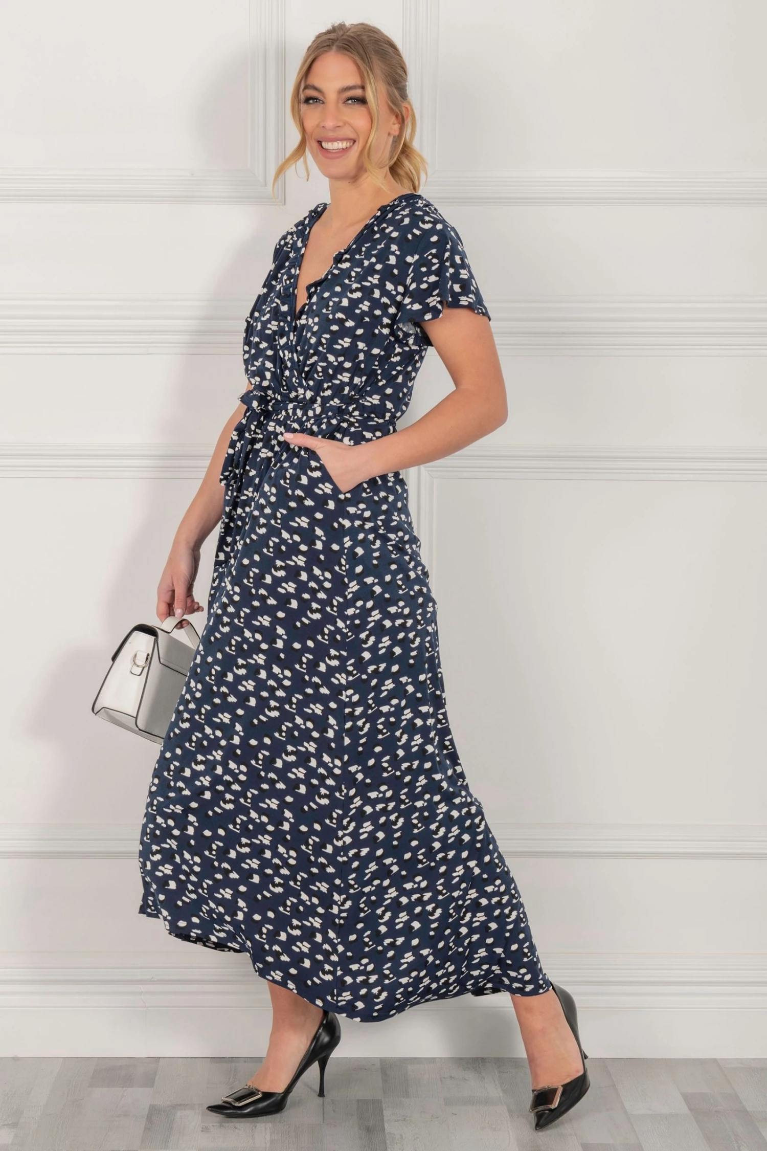 Jolie Moi Blue Wrap Dip Hem Maxi Dress 7 Jolie Moi Blue Wrap Dip Hem Maxi Dress - Image 5