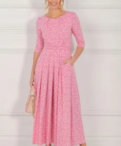 Jolie Moi Denisse Pink Spotty Jersey Maxi Dress