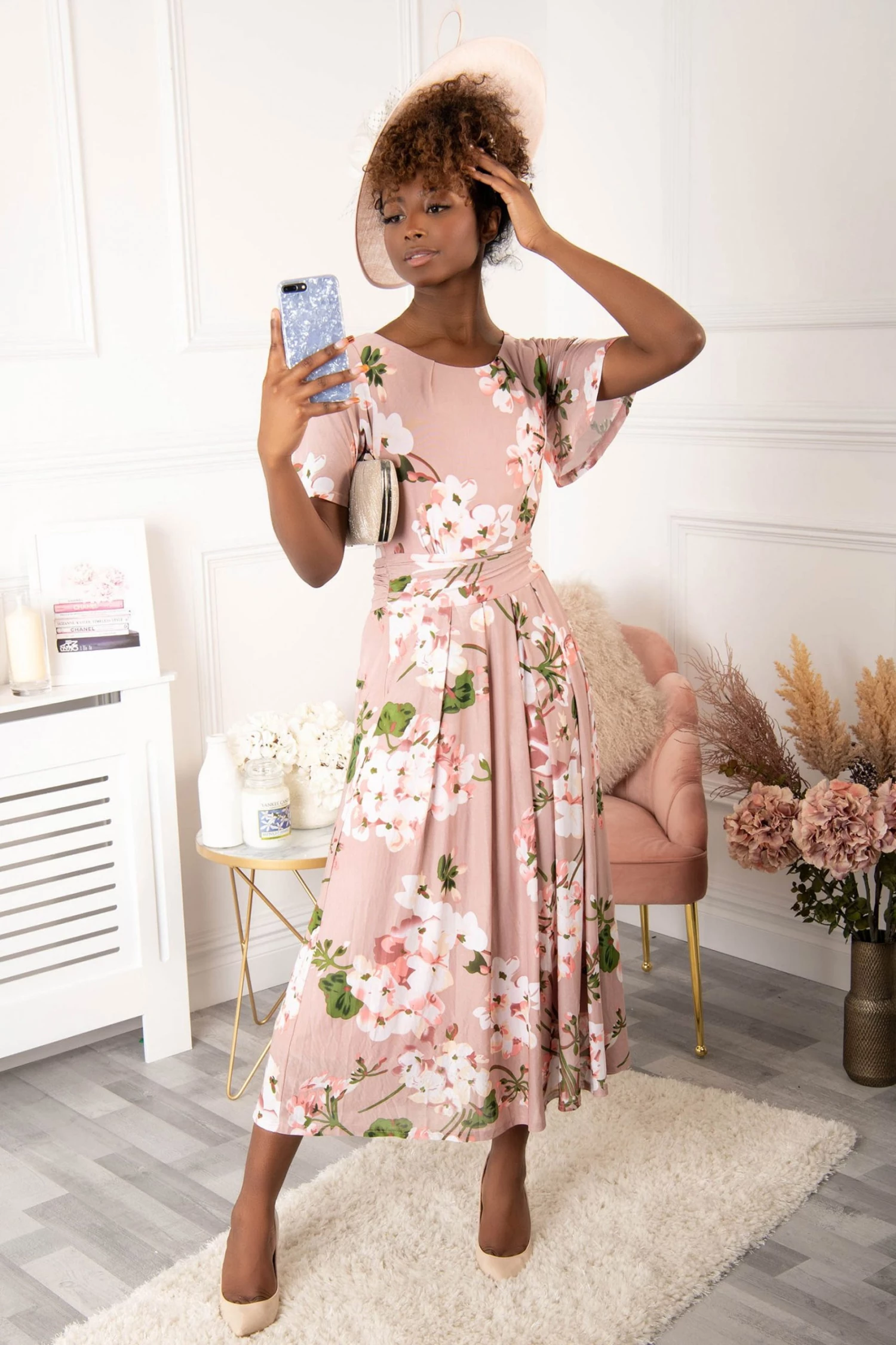 Jolie Moi Gianna Pink Floral Midi Dress 3 Jolie Moi Gianna Pink Floral Midi Dress