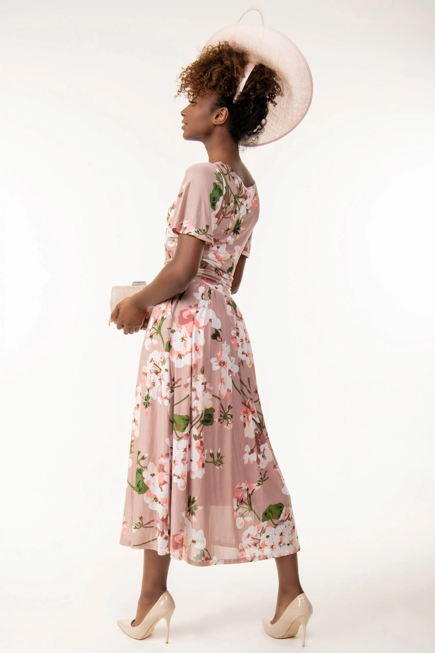 Jolie Moi Gianna Pink Floral Midi Dress 4 Jolie Moi Gianna Pink Floral Midi Dress - Image 2