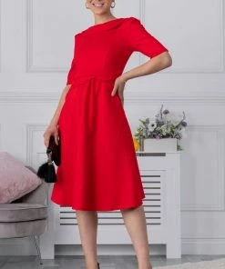 Jolie Moi Red Maayan Fold Neck Dress -Jolie Moi Sales unnamed file 516 scaled
