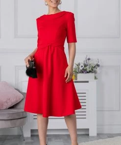 Jolie Moi Red Maayan Fold Neck Dress -Jolie Moi Sales unnamed file 517 scaled