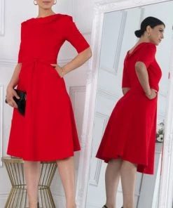 Jolie Moi Red Maayan Fold Neck Dress -Jolie Moi Sales unnamed file 520