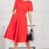 Jolie Moi Red Debora Button Neck Dress