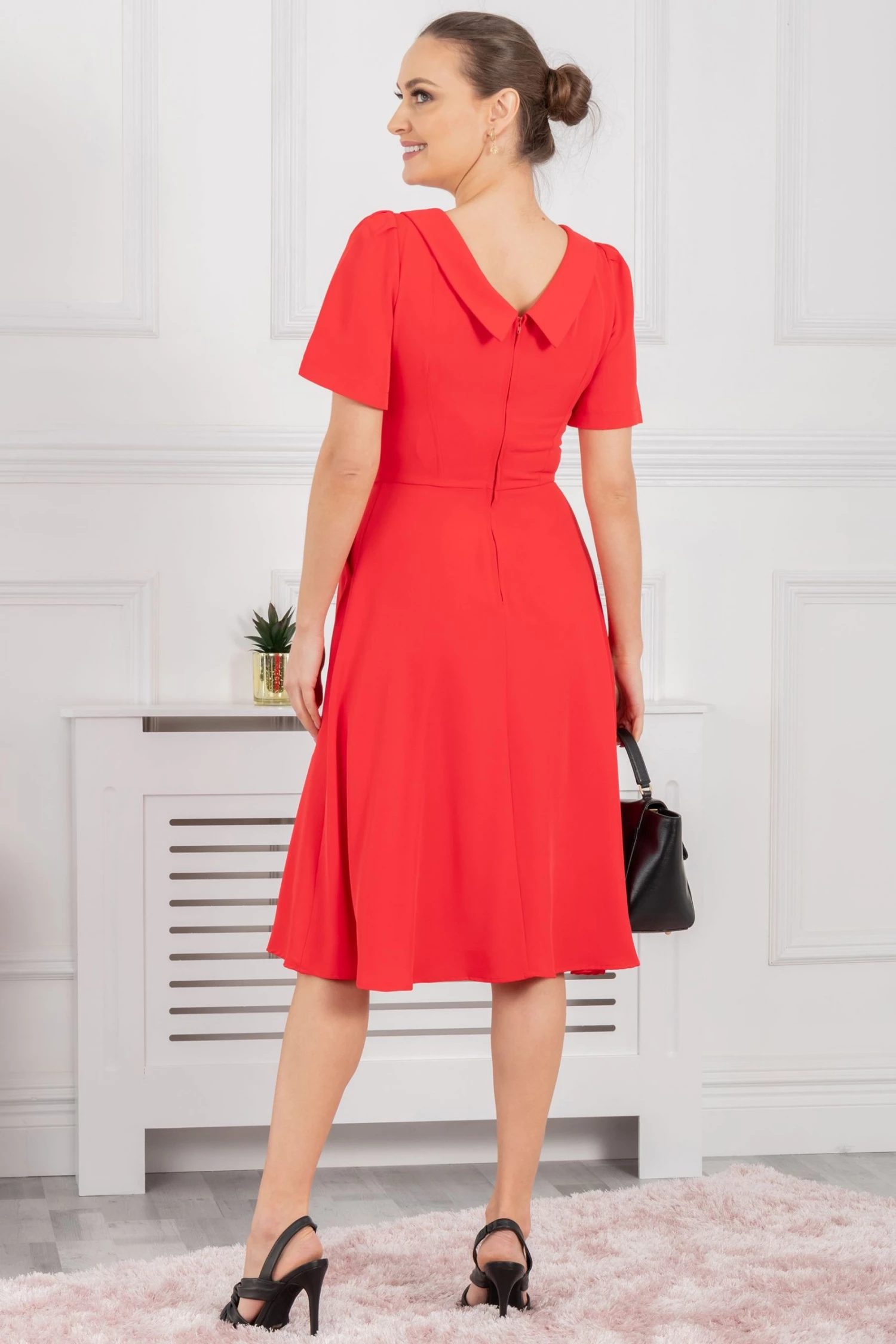 Jolie Moi Red Debora Button Neck Dress 5 Jolie Moi Red Debora Button Neck Dress - Image 3