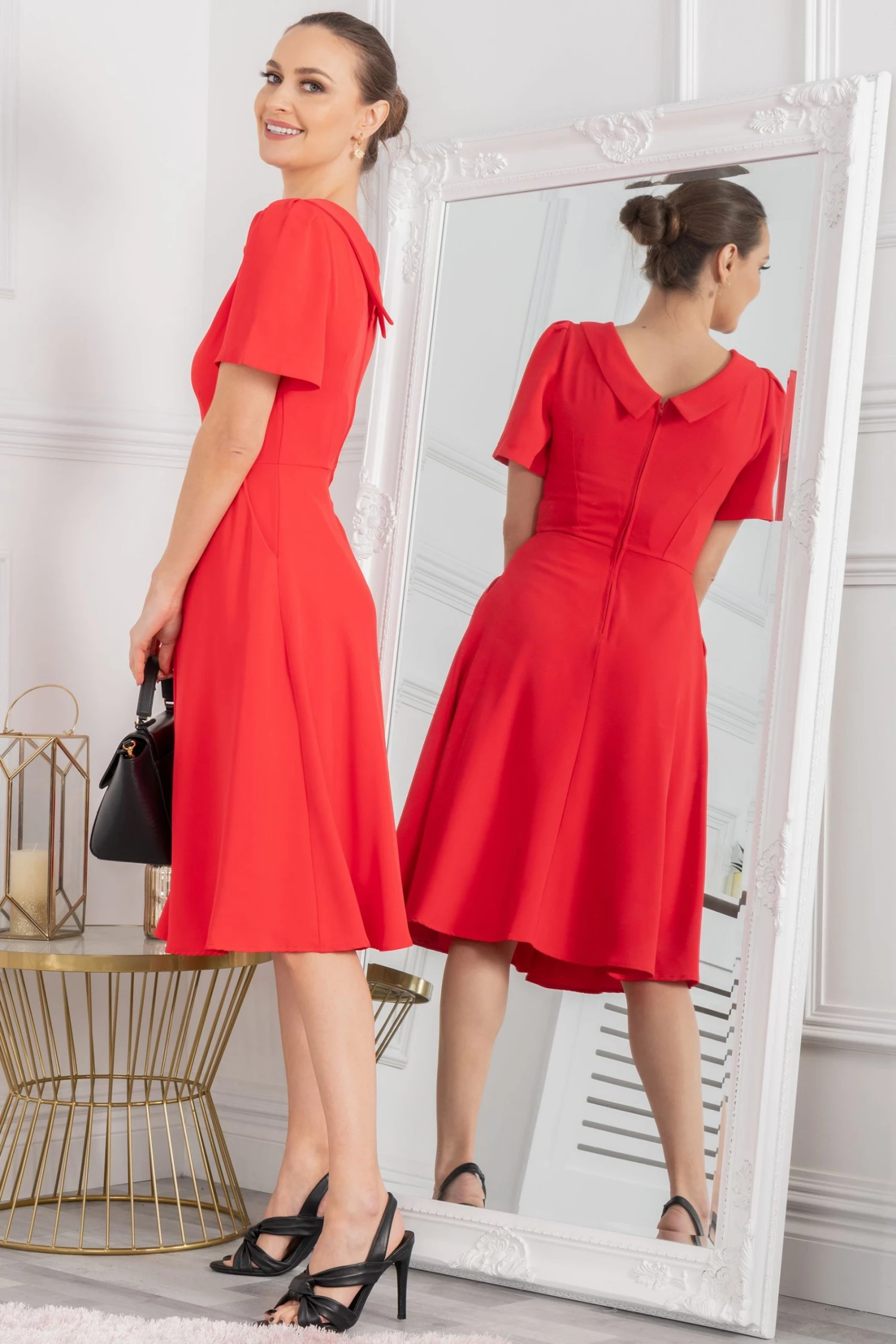 Jolie Moi Red Debora Button Neck Dress 6 Jolie Moi Red Debora Button Neck Dress - Image 4