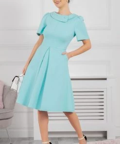 Jolie Moi Debora Green Button Neck Dress