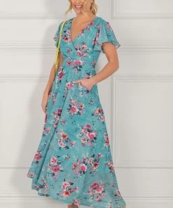 Jolie Moi Green Eliza Dip Hem Mesh Maxi Dress