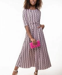 Jolie Moi Pink Pauline 3/4 Sleeve Maxi Dress