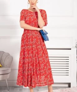 Jolie Moi Red Flare Sleeve Mesh Maxi Dress -Jolie Moi Sales unnamed file 588 scaled