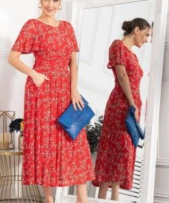 Jolie Moi Red Flare Sleeve Mesh Maxi Dress -Jolie Moi Sales unnamed file 590 scaled