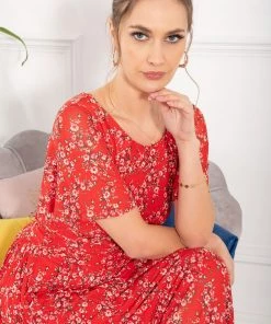 Jolie Moi Red Flare Sleeve Mesh Maxi Dress -Jolie Moi Sales unnamed file 591 scaled