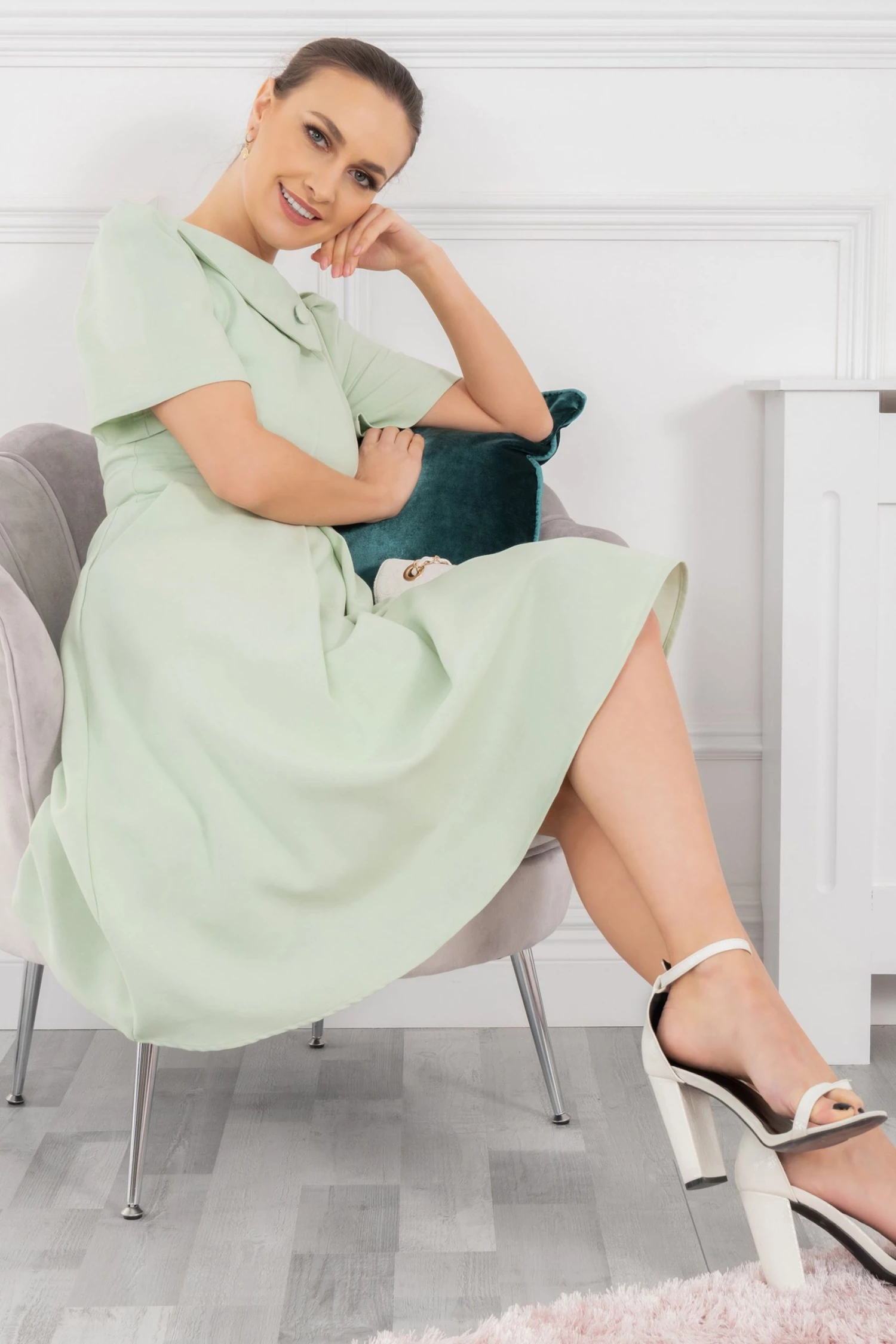 Jolie Moi Valery Green Button Collar Dress 6 Jolie Moi Valery Green Button Collar Dress - Image 4