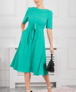 Jolie Moi Gemma Green Belted Midi Dress