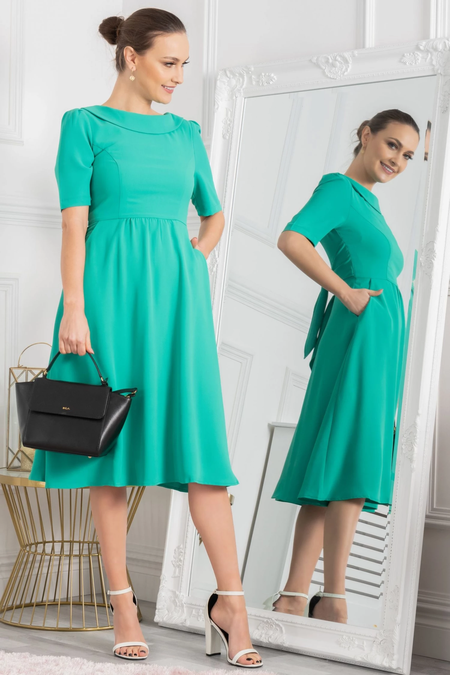 Jolie Moi Gemma Green Belted Midi Dress 5 Jolie Moi Gemma Green Belted Midi Dress - Image 3