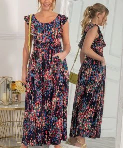 Jolie Moi Blue Adalena Frill Shoudler Maxi Dress -Jolie Moi Sales unnamed file 609 scaled