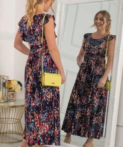 Jolie Moi Blue Adalena Frill Shoudler Maxi Dress -Jolie Moi Sales unnamed file 610 scaled