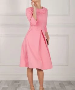 Jolie Moi Pink Kyndall 3/4th Sleeve Midi Dress -Jolie Moi Sales unnamed file 616 scaled