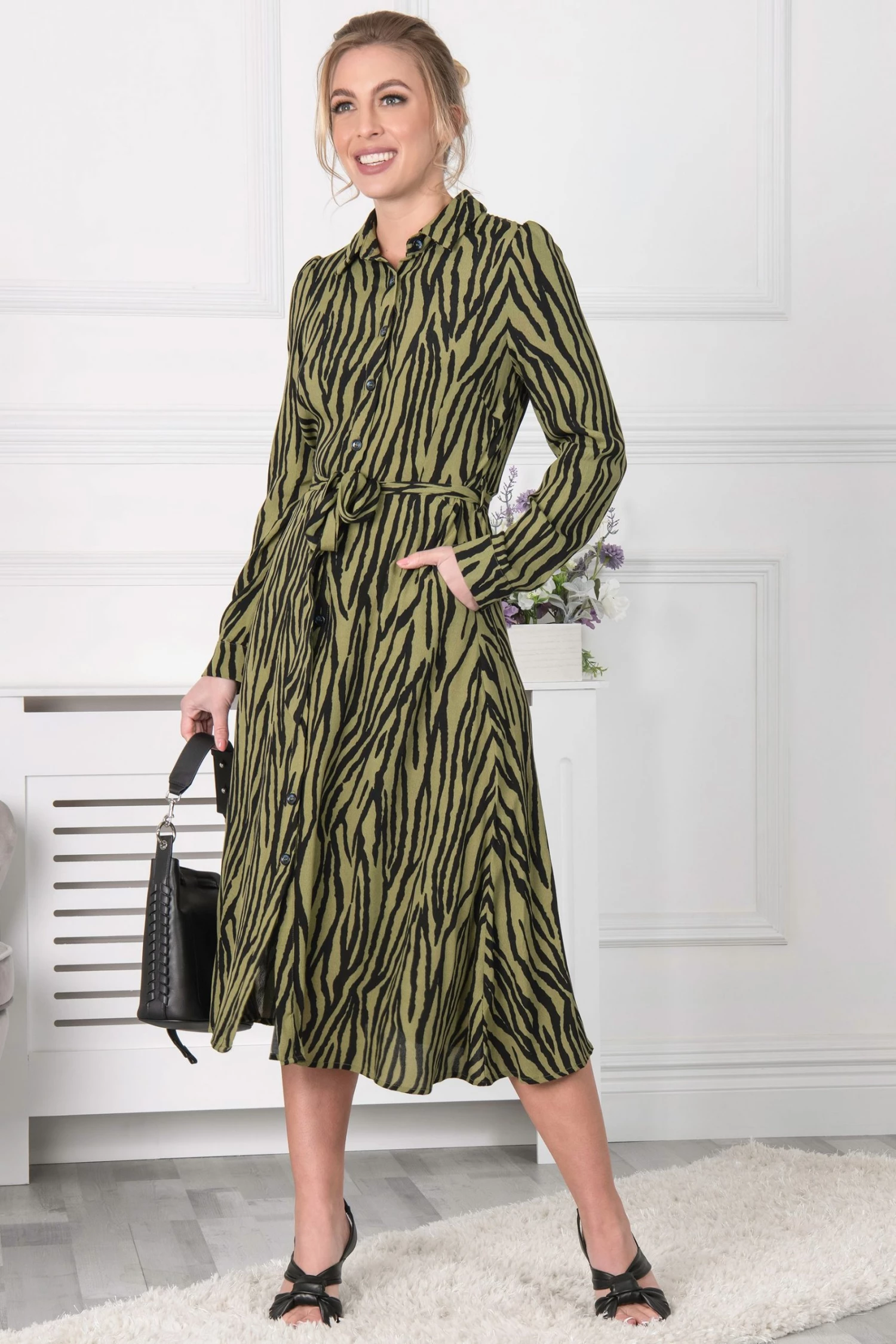 Jolie Moi Green Shea Viscose Shirt Midi Dress 3 Jolie Moi Green Shea Viscose Shirt Midi Dress