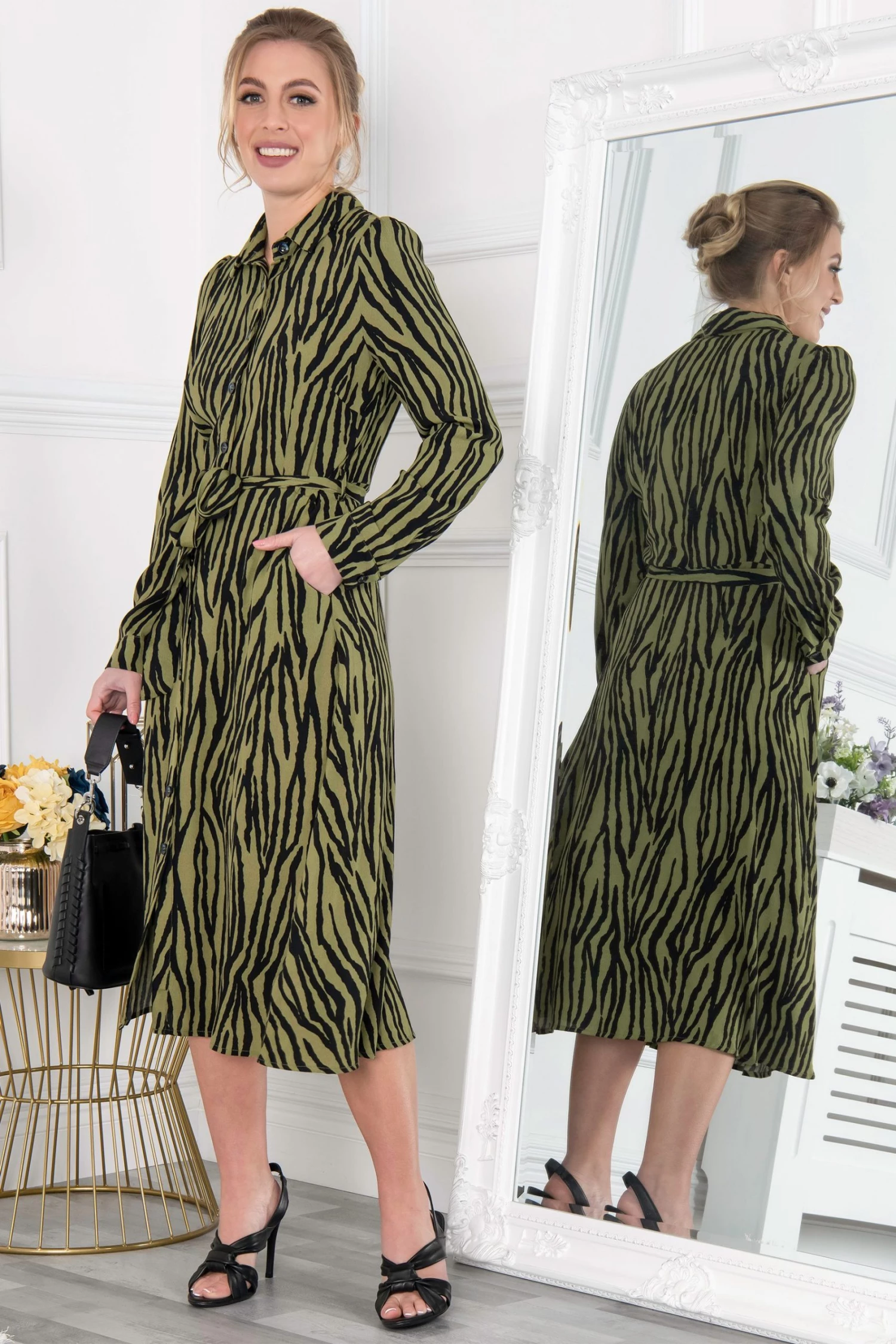 Jolie Moi Green Shea Viscose Shirt Midi Dress 6 Jolie Moi Green Shea Viscose Shirt Midi Dress - Image 4