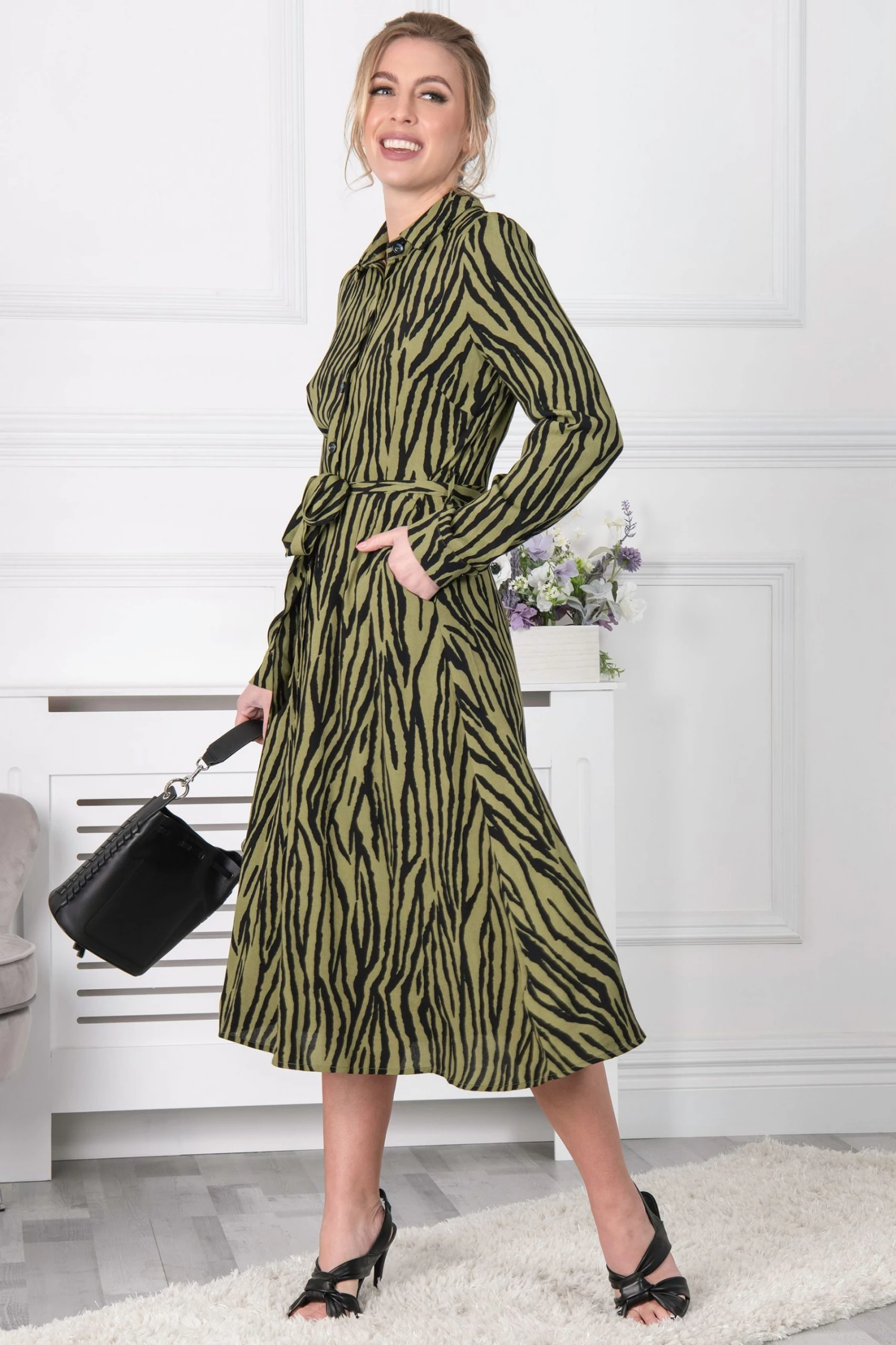 Jolie Moi Green Shea Viscose Shirt Midi Dress 7 Jolie Moi Green Shea Viscose Shirt Midi Dress - Image 5