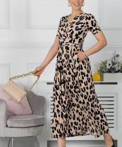 Jolie Moi Kiera Brown Wrap Front Maxi Dress