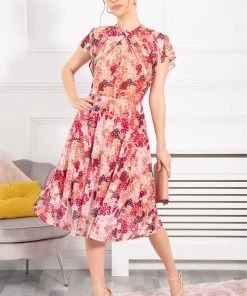 Jolie Moi Orange Luella Key Hole Mesh Dress