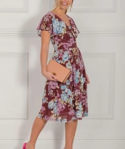 Jolie Moi Red Lylah Cross Front Mesh Dress