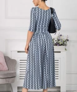 Jolie Moi Cierra Blue 3/4 Sleeve Maxi Dress -Jolie Moi Sales unnamed file 670 scaled