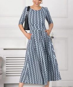 Jolie Moi Cierra Blue 3/4 Sleeve Maxi Dress -Jolie Moi Sales unnamed file 671 scaled