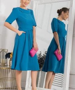 Jolie Moi Blue Darlene Twist Waist Midi Dress