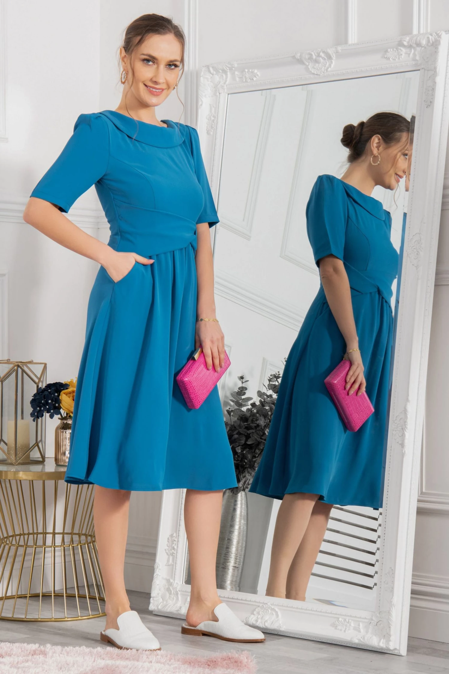 Jolie Moi Blue Darlene Twist Waist Midi Dress 3 Jolie Moi Blue Darlene Twist Waist Midi Dress